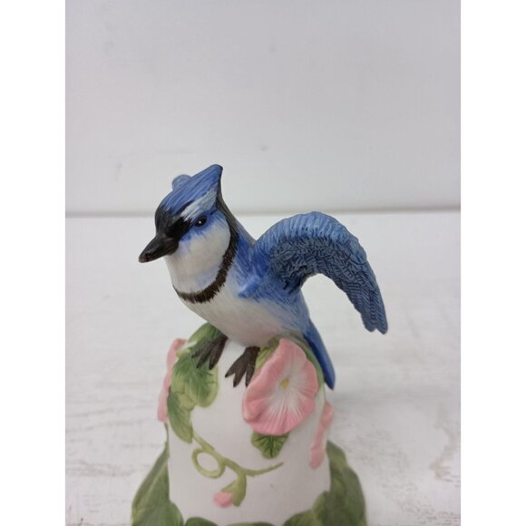Vintage 2001 Avon Ceramic Blue Jay and Flower Bell Collectible Cottagecore - Picture 3 of 11